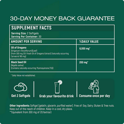 Resilia Softgels with Black Seed Oil 6000mg – Organic Oregano Oil